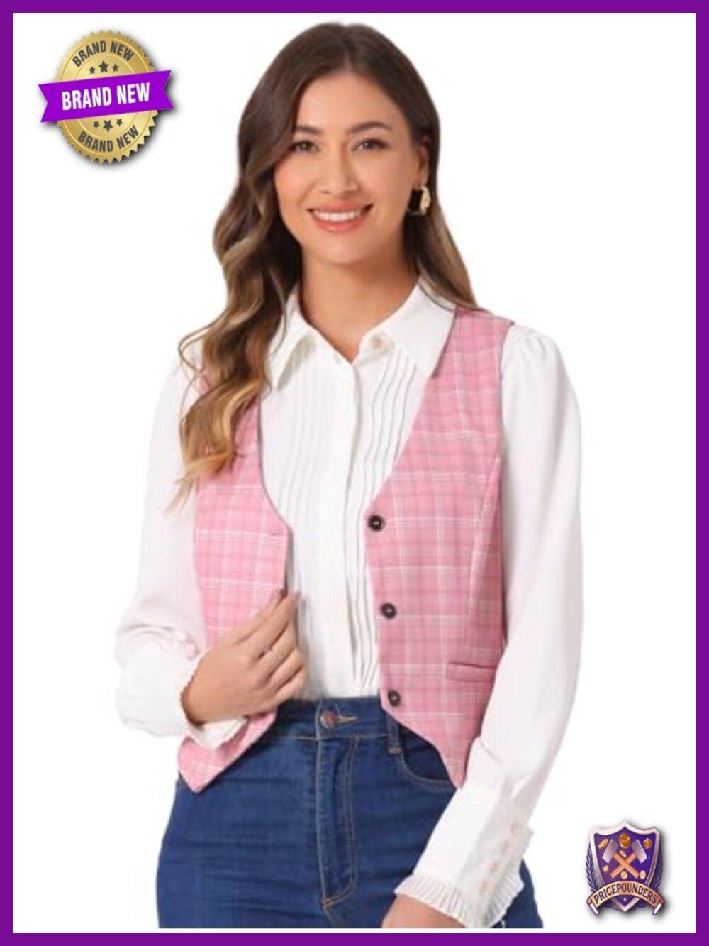 Plaid Vest Sleeveless Waistcoat Dressy Casual V-Neck Button